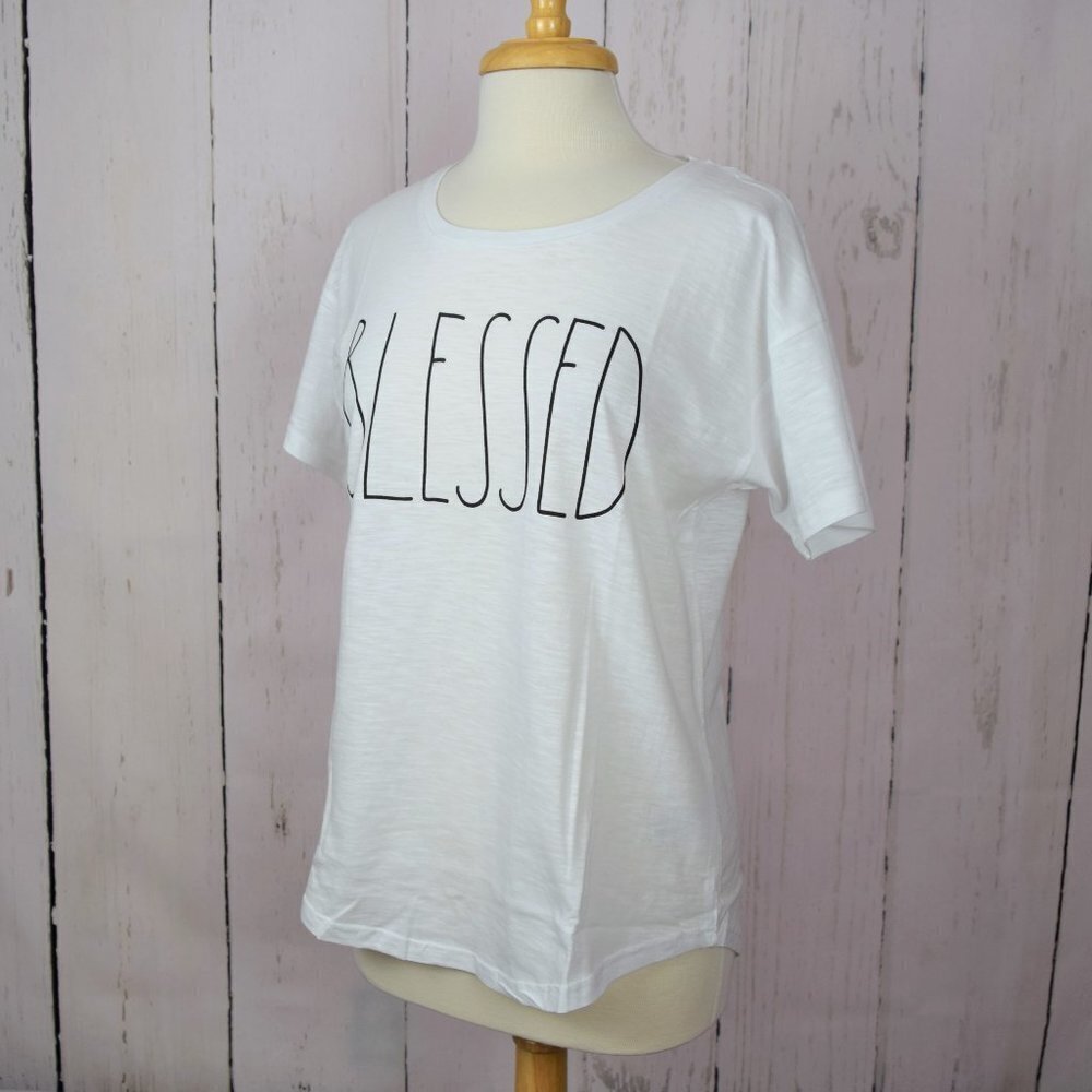 Rae Dunn "Blessed" White T-Shirt Graphic Tee Cotton Women's XS NWT - Picture 5 of 6
